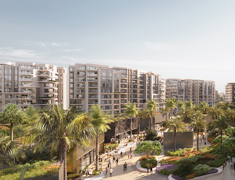 A landscaped communal garden at an ORA development.